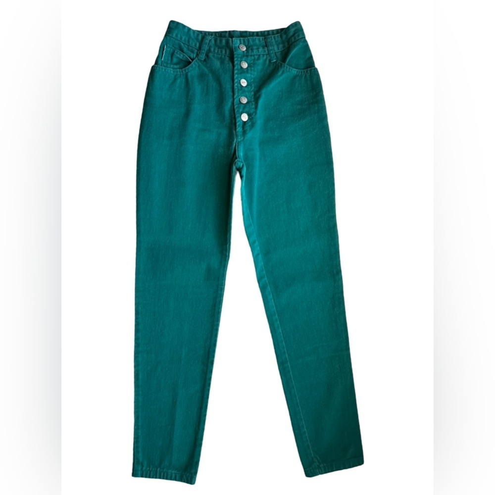 BONGO 1980’s Hi-Rise Button-Fly Tapered Jeans Teal Green Women’s Size 5.